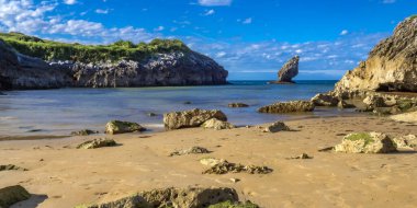 Buelna, Sahil ve Kayalıklar, Cantabrian Denizi, Buelna, Llanes, Asturias, İspanya, Avrupa