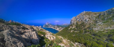 Es Colomer Bakış açısı, Eski Yarımada, Pollensa Körfezi, Comarca Sierra de Tramuntana, Akdeniz, Mallorca, Islas Baleares, İspanya, Avrupa