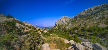 Es Colomer Bakış açısı, Eski Yarımada, Pollensa Körfezi, Comarca Sierra de Tramuntana, Akdeniz, Mallorca, Islas Baleares, İspanya, Avrupa
