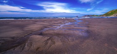 Los Quebrantos Plajı, Cantabrian Denizi, San Juan de la Arena, Soto del Barco, Principado de Asturias, İspanya, Avrupa
