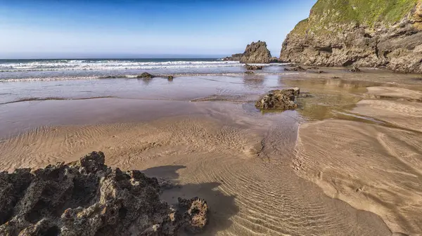Playa Madre, La Espasa Plajı, Punta Melin Beciella Burnu, Caravia Baja, Asturias, İspanya, Avrupa