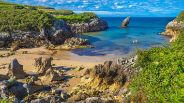 Buelna, Sahil ve Kayalıklar, Cantabrian Denizi, Buelna, Llanes, Asturias, İspanya, Avrupa