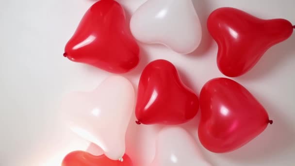 Lots Red White Heart Balloons Ceiling Bottom View Close Circular — Stockvideo