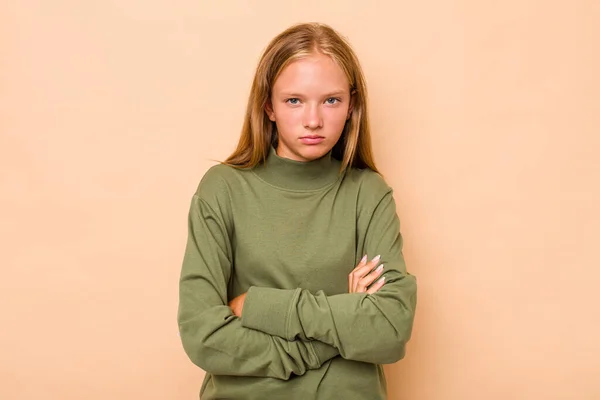 Vit Tonåring Flicka Isolerad Beige Bakgrund Olycklig Tittar Kameran Med — Stockfoto