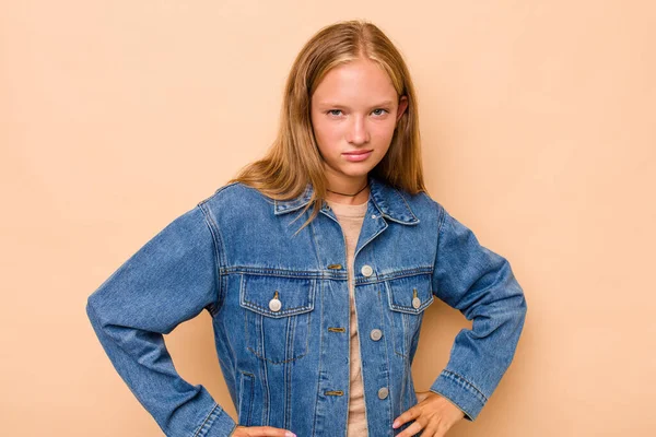 Caucasian Teen Girl Isolated Beige Background Frowning Face Displeasure Keeps — Stock Photo, Image