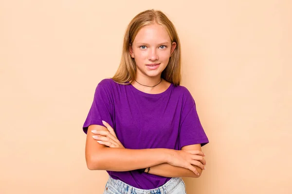 Caucasian Teen Girl Isolated Beige Background Who Feels Confident Crossing — Stock Photo, Image