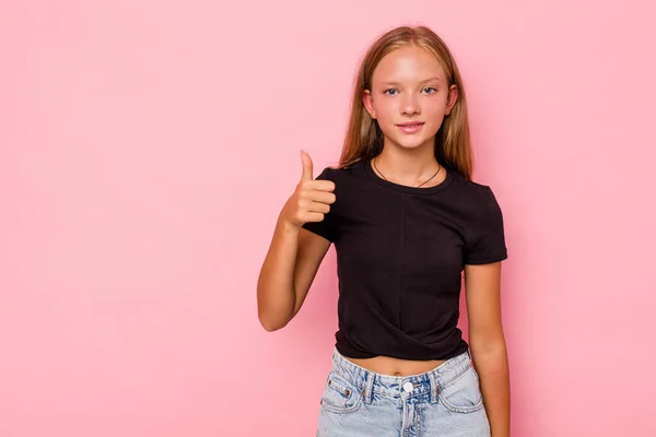 Caucasian Teen Girl Isolated Pink Background Smiling Raising Thumb — Stock Photo, Image