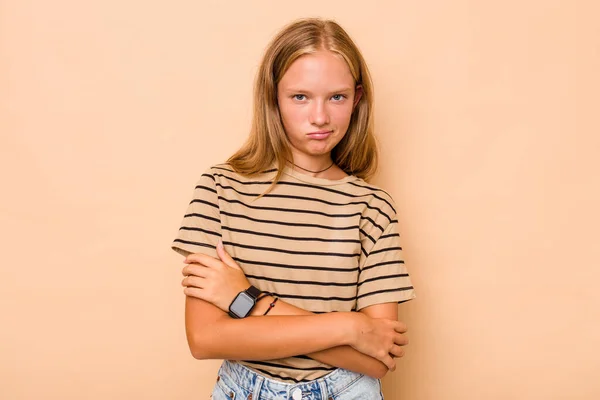 Caucásico Adolescente Chica Aislado Beige Fondo Frunciendo Ceño Cara Disgusto —  Fotos de Stock