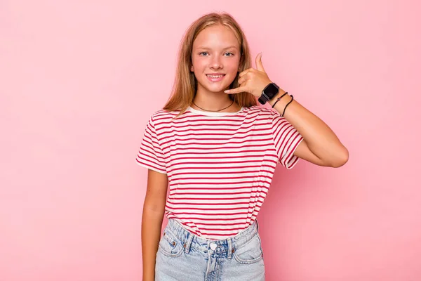 Caucásico Adolescente Chica Aislado Rosa Fondo Mostrando Móvil Llamada Gesto —  Fotos de Stock
