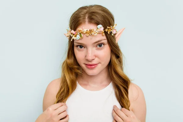 Mladý Elf Žena Izolované Modrém Pozadí — Stock fotografie