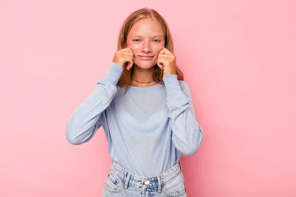 Caucasian Teen Girl Isolated Pink Background Doubting Two Options — Stock Photo, Image
