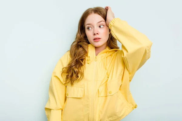 stock image Young caucasian woman isolated on blue background being shocked, she has remembered important meeting.