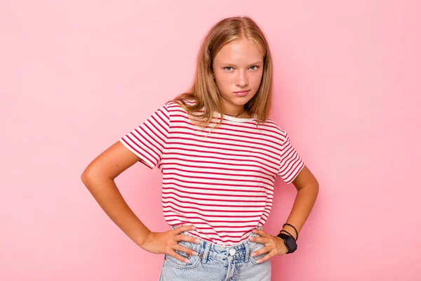 Caucasian Teen Girl Isolated Pink Background Frowning Face Displeasure Keeps — Stock Photo, Image