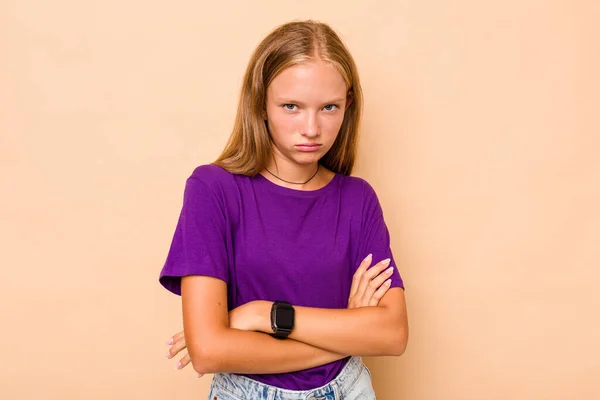 Caucásico Adolescente Chica Aislado Beige Fondo Frunciendo Ceño Cara Disgusto — Foto de Stock