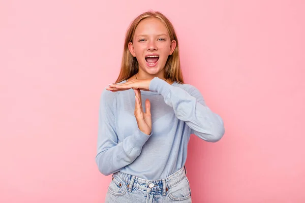Caucasico Teen Ragazza Isolato Rosa Sfondo Mostrando Timeout Gesto — Foto Stock