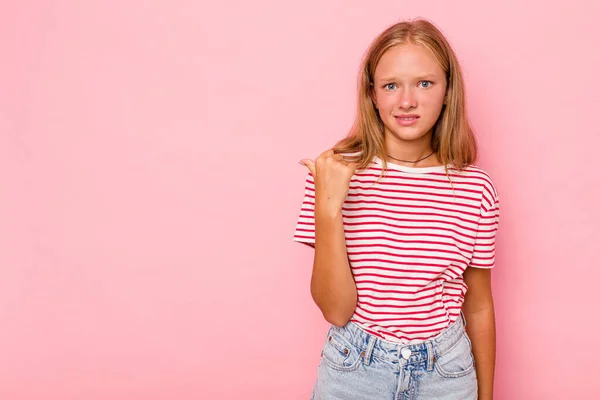 Caucasian Teen Girl Isolated Pink Background Shocked Pointing Index Fingers — Stock Photo, Image