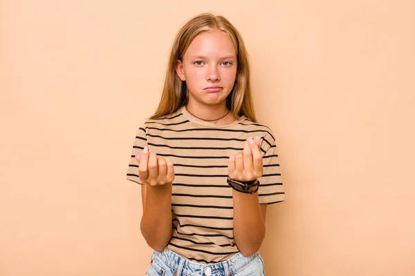 Blank Tiener Meisje Geïsoleerd Beige Achtergrond Waaruit Blijkt Dat Geen — Stockfoto