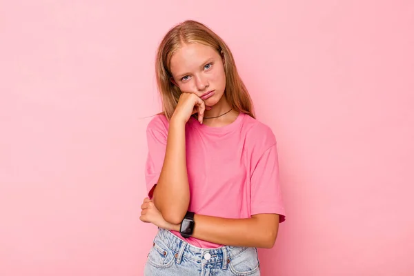 Caucasian Teen Girl Isolated Pink Background Tired Repetitive Task — Stock Photo, Image