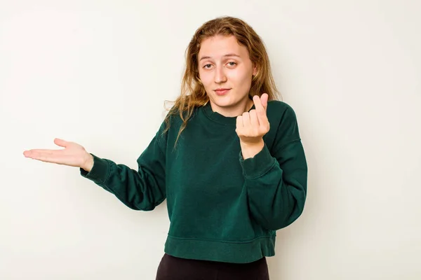 Ung Kaukasisk Kvinna Isolerad Vit Bakgrund Visar Att Hon Inte — Stockfoto
