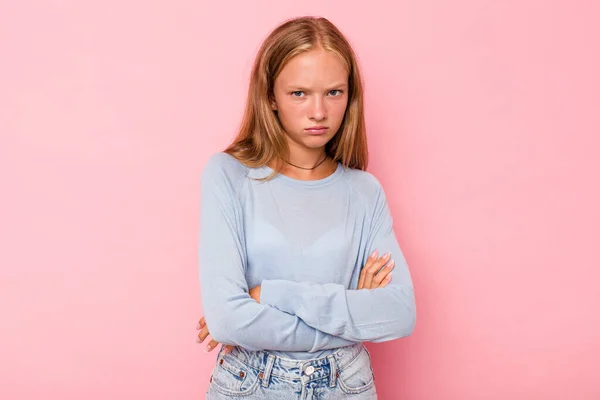 Caucasian Teen Girl Isolated Pink Background Frowning Face Displeasure Keeps — Stock Photo, Image