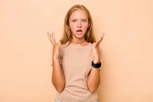 Caucasian Teen Girl Isolated Beige Background Celebrating Victory Success Surprised — Stock Photo, Image