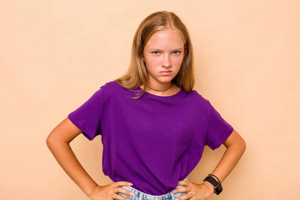 Caucasian Teen Girl Isolated Beige Background Tired Repetitive Task — Stock Photo, Image