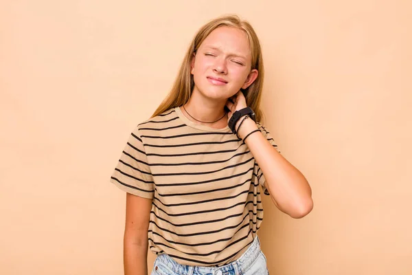 Caucasian Teen Girl Isolated Beige Background Suffering Neck Pain Due — Stock Photo, Image