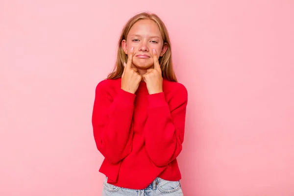 Caucasian Teen Girl Isolated Pink Background Crying Unhappy Something Agony — Stock Photo, Image