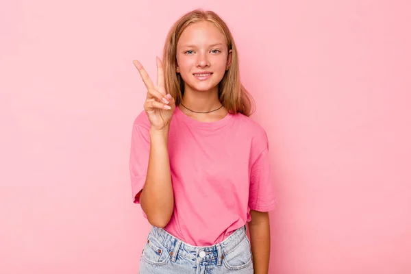 Caucasien Adolescent Fille Isolé Sur Rose Fond Montrant Numéro Deux — Photo