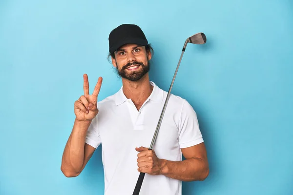 Long Haired Golfer Club Hat Showing Number Two Fingers — Stock Photo, Image