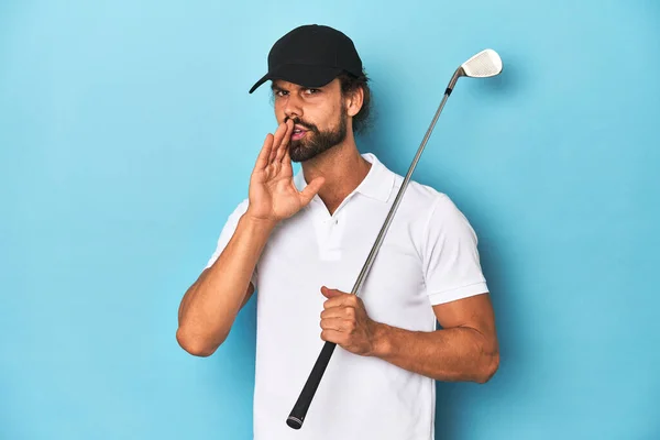 Long Haired Golfer Club Hat Saying Secret Hot Braking News — Stock Photo, Image