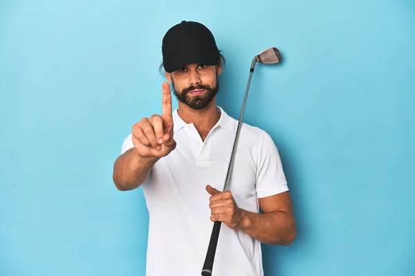 Long Haired Golfer Club Hat Showing Number One Finger — Stock Photo, Image