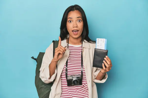 Filipina Camera Tickets Backpack Blue Having Idea Inspiration Concept — Stock Photo, Image