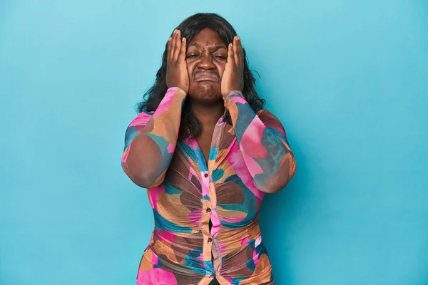 Young African American Curvy Woman Crying Unhappy Something Agony Confusion — Stock Photo, Image