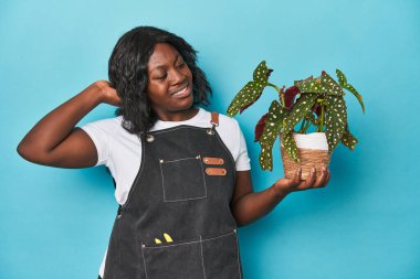 Kıvrımlı bahçıvan stüdyoda fabrikayı tutuyor kafasının arkasına dokunuyor, düşünüyor ve bir seçim yapıyor..