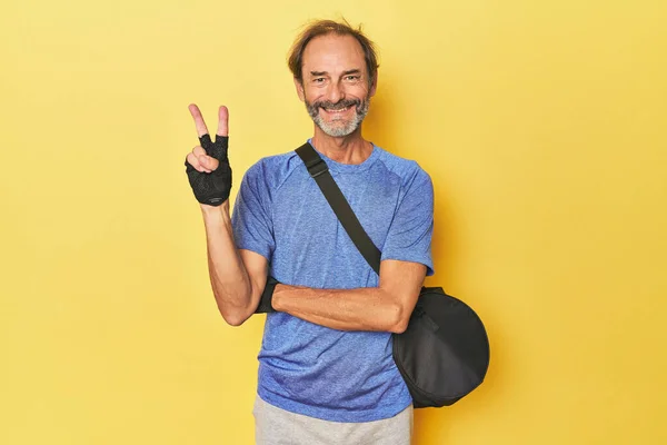 Athlete Ready Gym Studio Showing Number Two Fingers — Stock Photo, Image