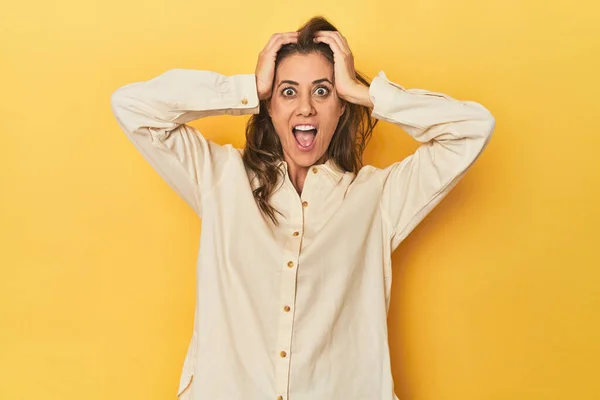 Portrait Adult Woman Screaming Very Excited Passionate Satisfied Something — Stock Photo, Image