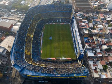 Buenos Aires, Arjantin; 28 Mayıs 2023: Sunset Boca Juniors Stadyumu 'nda hava fotoğrafı. Arjantin 'den futbol stadyumu. 