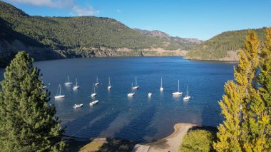 Aerial view of sailboats in the port of 