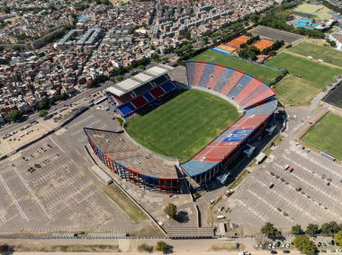 Buenos Aires, Argentina, Marzo 4, 2023 Aerial photography of the Ciudad de Lans-Nstor Daz Prez Stadium. Lans Stadium. La Fortaleza clipart