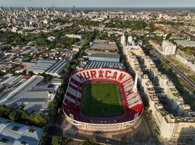 Buenos Aires, Argentina, Marzo 4, 2023 Aerial photography of the Ciudad de Lans-Nstor Daz Prez Stadium. Lans Stadium. (