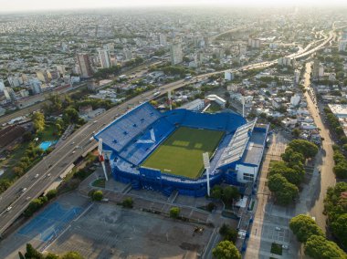 Buenos Aires, Arjantin, 6 Şubat 2023 futbol stadyumu Estadio Jos Dellagiovanna. Tigre Atletizm Kulübü. Hava görünümü.