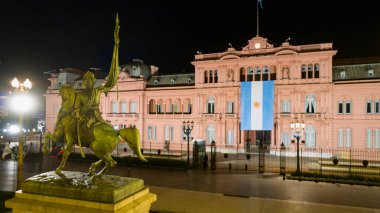 Buenos Aires, Argentina, September 20, 2019: Aerial image of Casa Rosada Presidential Palace, Buenos Aires at night. clipart