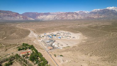 Aerial view of truck customs in Uspallata, Mendoza, Argentina. clipart