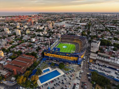 Buenos Aires, Arjantin, Enero 05, 2025; Sunset Boca Juniors Stadyumu 'ndaki hava fotoğrafı. Arjantin 'den futbol stadyumu. 