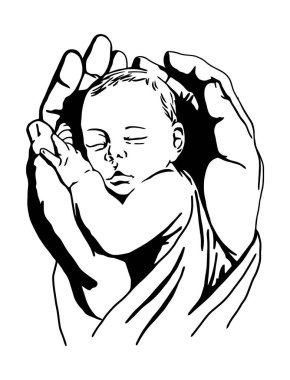 Sevgi dolu ellerde uyuyan bebek imaj çizimi