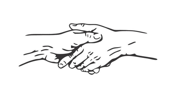 A black and white illustration of a friendly handshake