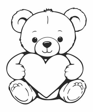 Oyuncak ayının kalp taşıdığı siyah beyaz bir resim.