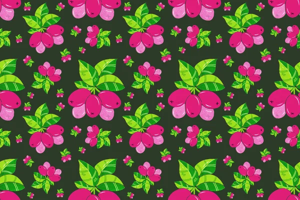 Απρόσκοπτη Σχεδίαση Ροζ Μούρα Και Πράσινα Φύλλα — Φωτογραφία Αρχείου
