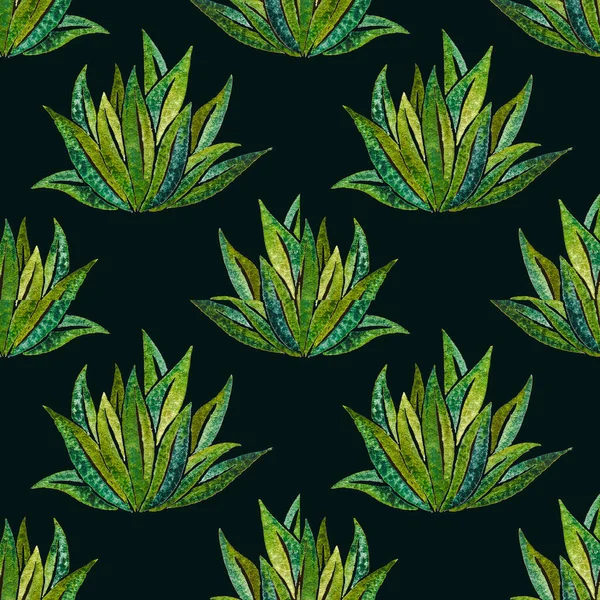 Nahtloses Muster Grüner Blätter Auf Schwarzem Hintergrund Aquarell Illustration Aquarell — Stockfoto